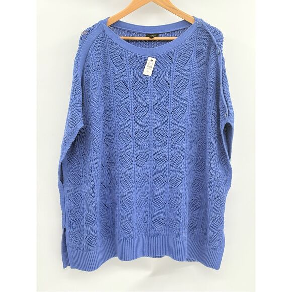 Talbots Sweater Boxy Poncho Tunic Women Medium/Large Blue Sleeveless Buttons New - Picture 1 of 9